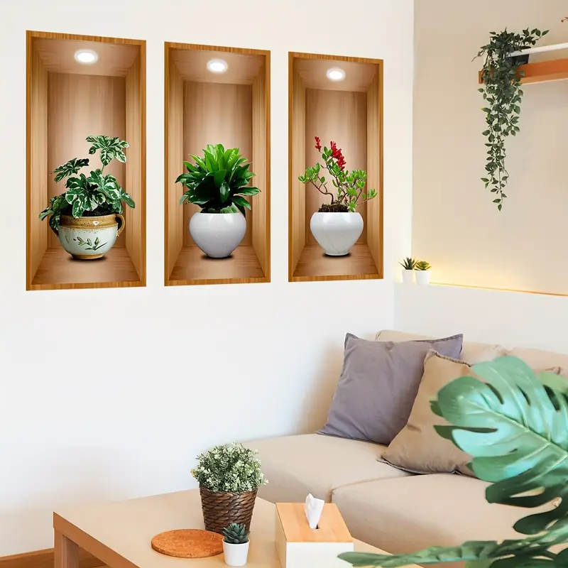 3D Plant Wall Stickers (3pcs Set) - Random Design